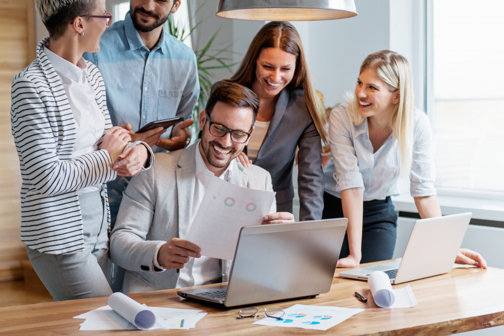 Team of employees in discussion