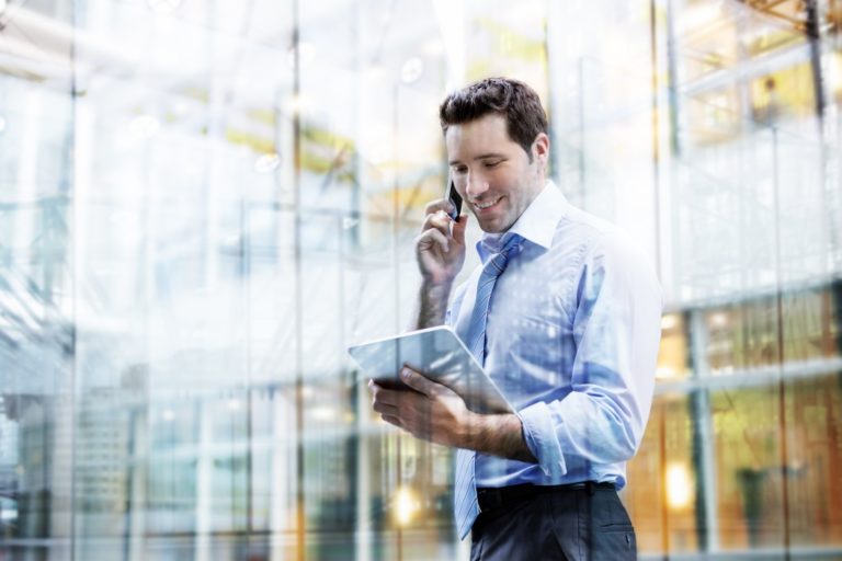 man looking at data