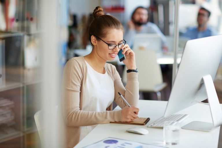 working and taking a call