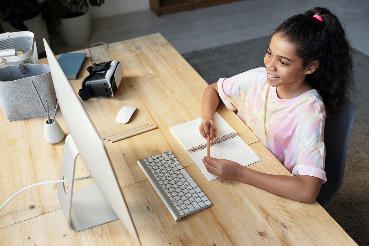 young student doing online classes