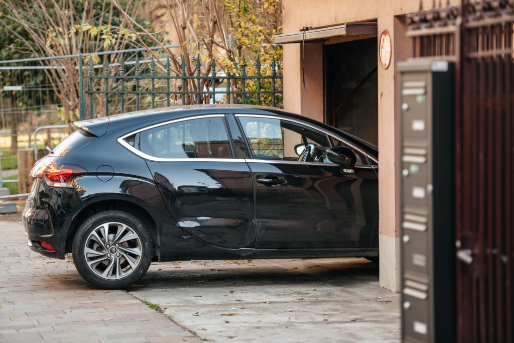 a car entering a garage