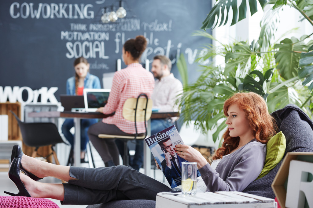 An entrepreneur relaxing in the co-working space