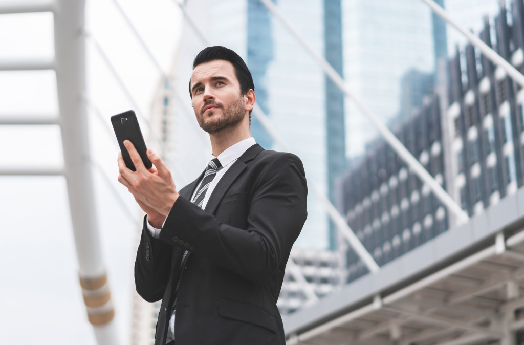 A businessman wearing a suit