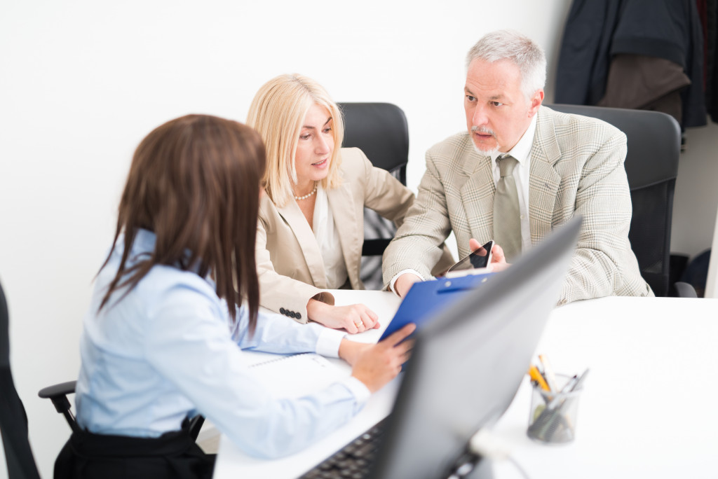 Business executives discussing a business plan.