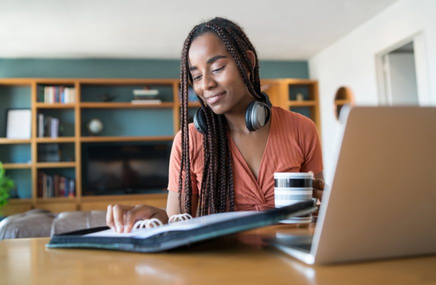 a businesswoman working at home